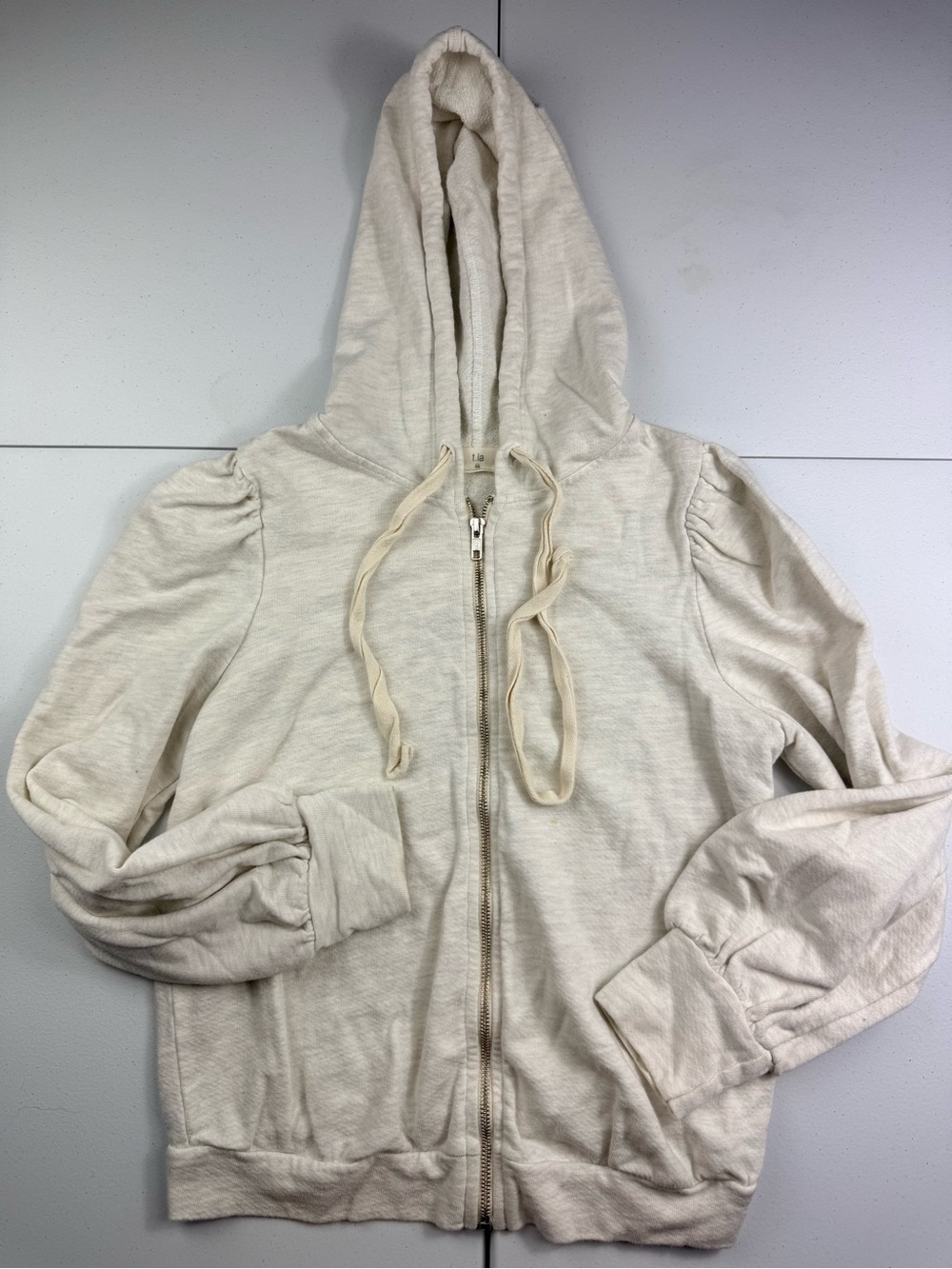 T.la Anthropologie Neutral Cream Zip-Up Hoodie Jacket